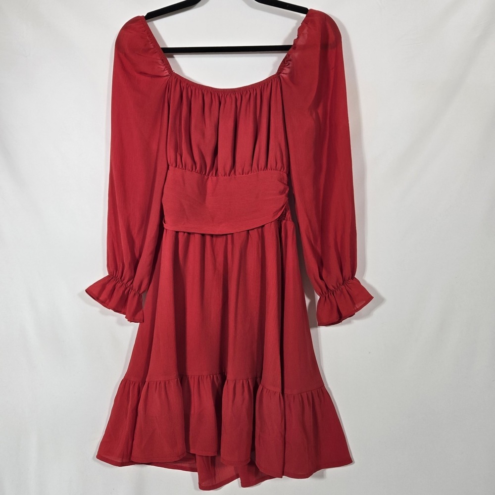 Exlura Red Dress Smocked Open Back 3/4 Balloon Sleeve | Women's Size Small